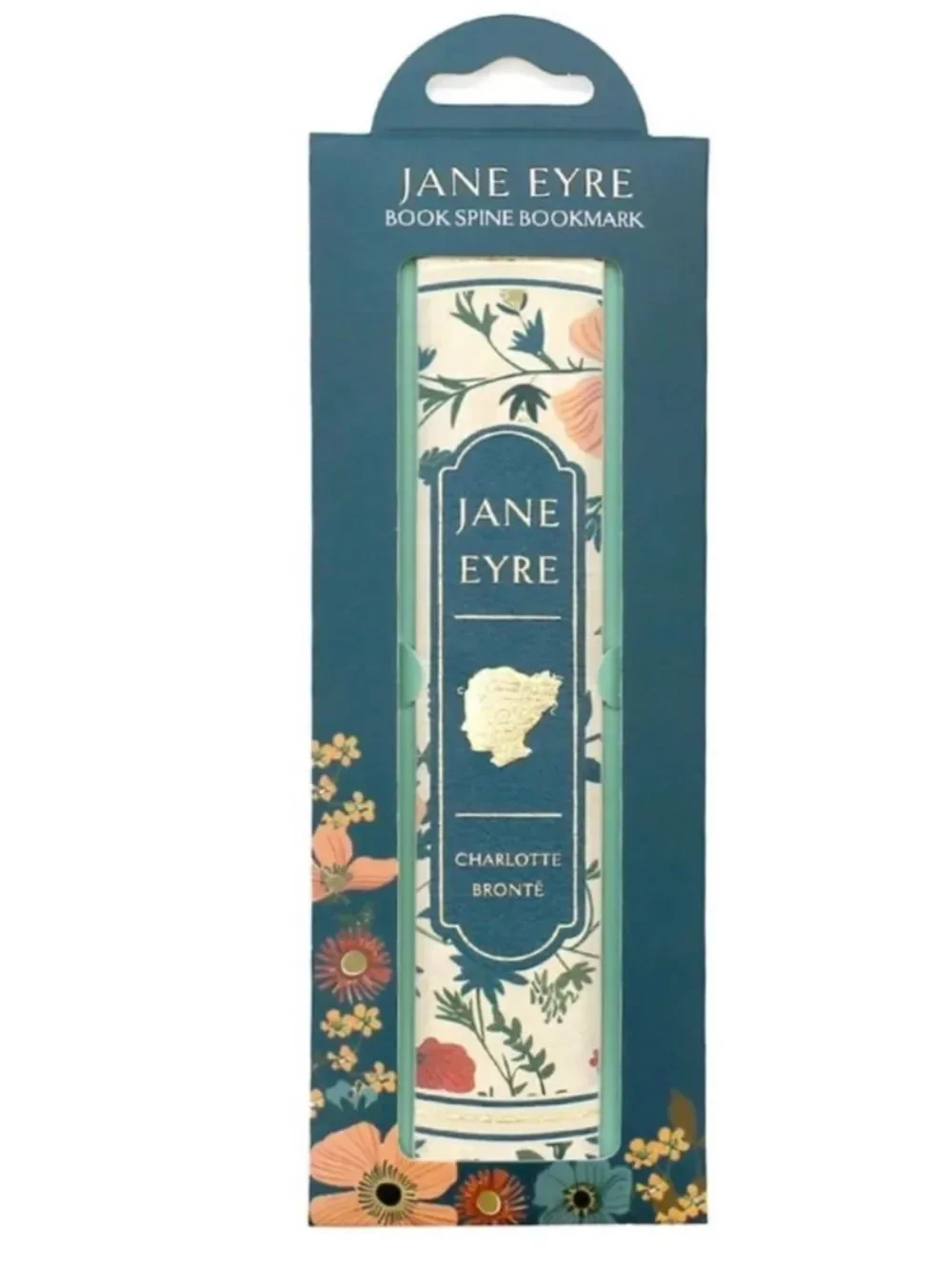 Portico Designs JANE EYRE Faux Leather Book Spine Bookmark Teal Blue Floral